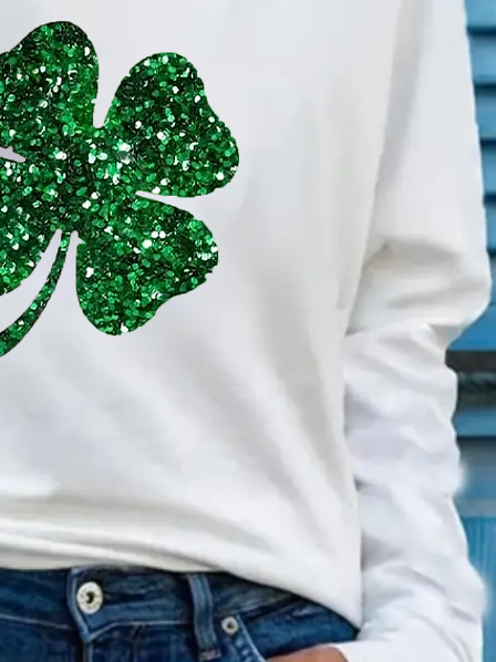 Women's Long Sleeve Tee T-shirt Spring/Fall Shamrock Printing V Neck Casual Top