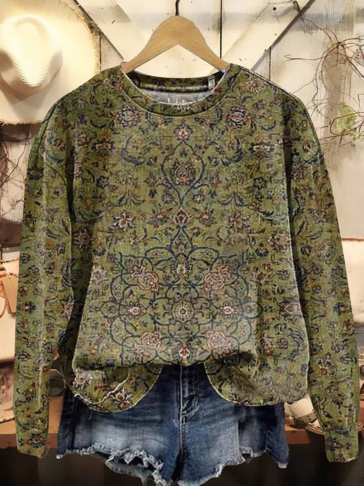 Women's Crew Neck Floral Printing Casual Spring/Fall Long Sleeve Sweatshirt