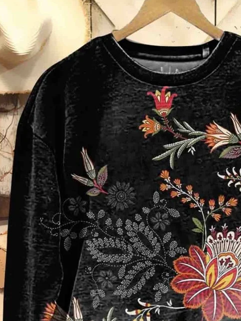 Women's Crew Neck Floral Printing Casual Spring/Fall Long Sleeve Sweatshirt