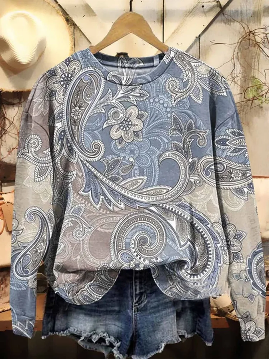 Women's Crew Neck Floral Printing Casual Spring/Fall Long Sleeve Sweatshirt