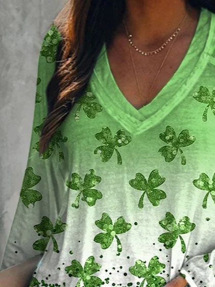 Women's Long Sleeve Blouse Spring/Fall Shamrock Printing V Neck Daily Going Out Casual Top