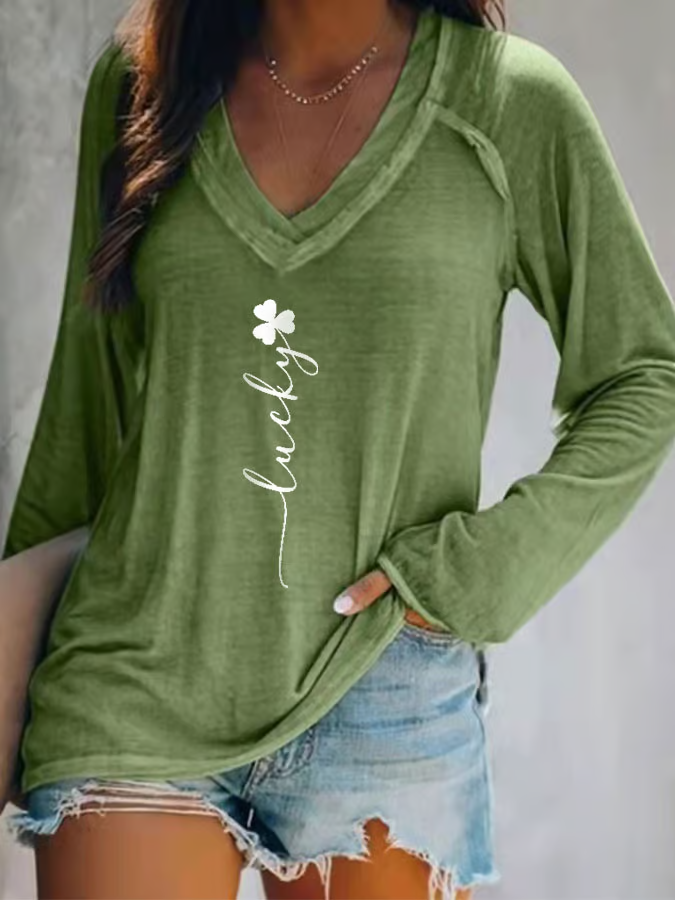 Women's Long Sleeve Blouse Spring/Fall Text Letters Printing V Neck Daily Going Out Casual Top