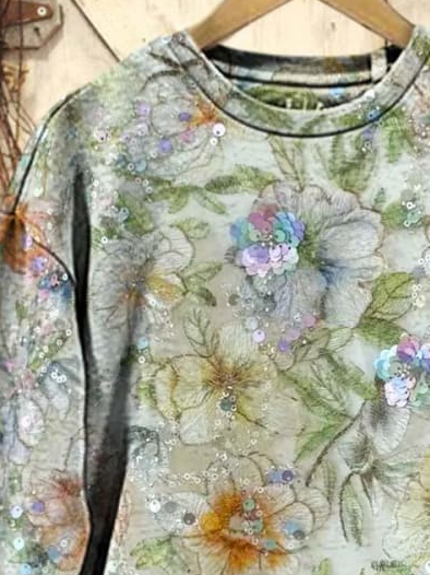 Women's Crew Neck Floral Printing Casual Spring/Fall Long Sleeve Sweatshirt