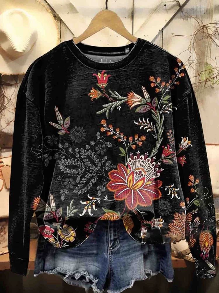 Women's Crew Neck Floral Printing Casual Spring/Fall Long Sleeve Sweatshirt