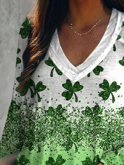 Women's Long Sleeve Blouse Spring/Fall Shamrock St. Patrick's Day Floral V Neck Daily Going Out Casual Top