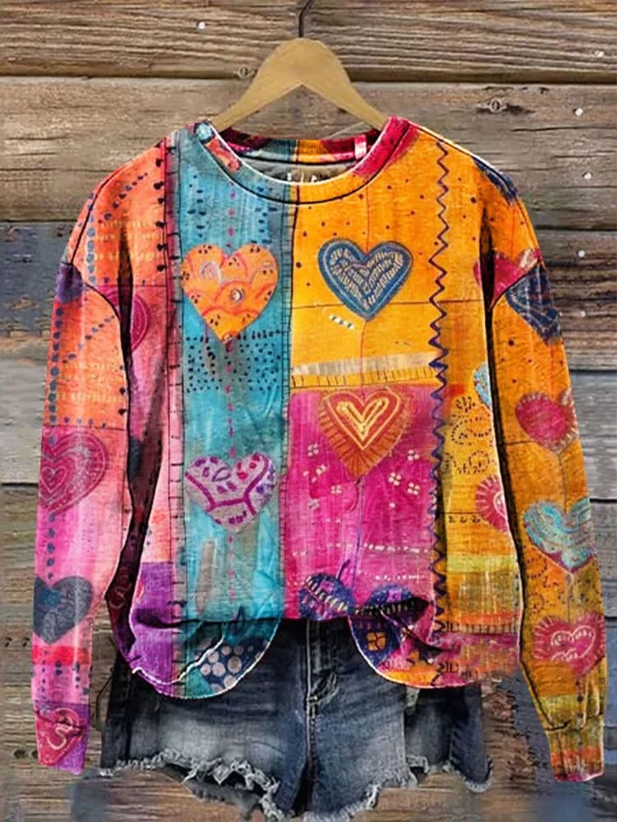 Women's Crew Neck Heart/Cordate Printing Casual Spring/Fall Long Sleeve Sweatshirt