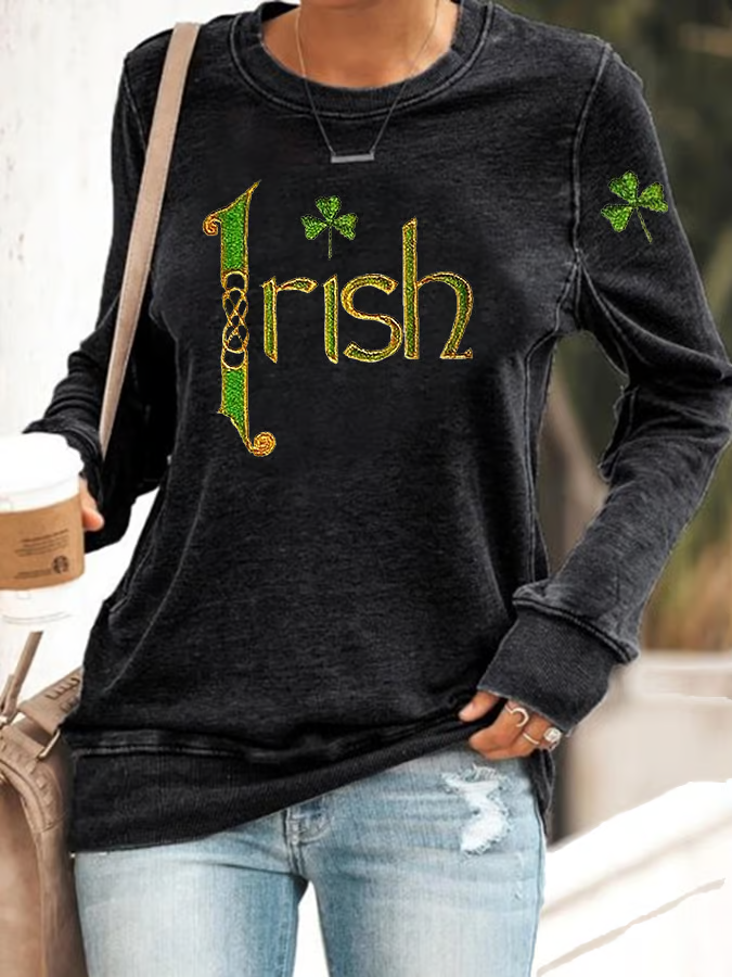 Women's Crew Neck Shamrock Printing Casual Spring/Fall Long Sleeve Sweatshirt