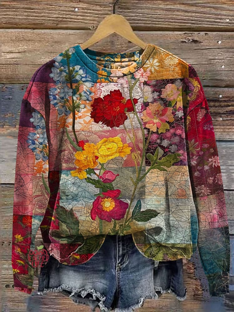 Women's Crew Neck Floral Printing Casual Spring/Fall Long Sleeve Sweatshirt