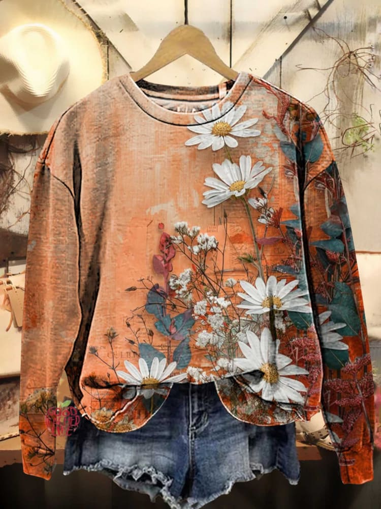 Women's Crew Neck Floral Printing Casual Spring/Fall Long Sleeve Sweatshirt