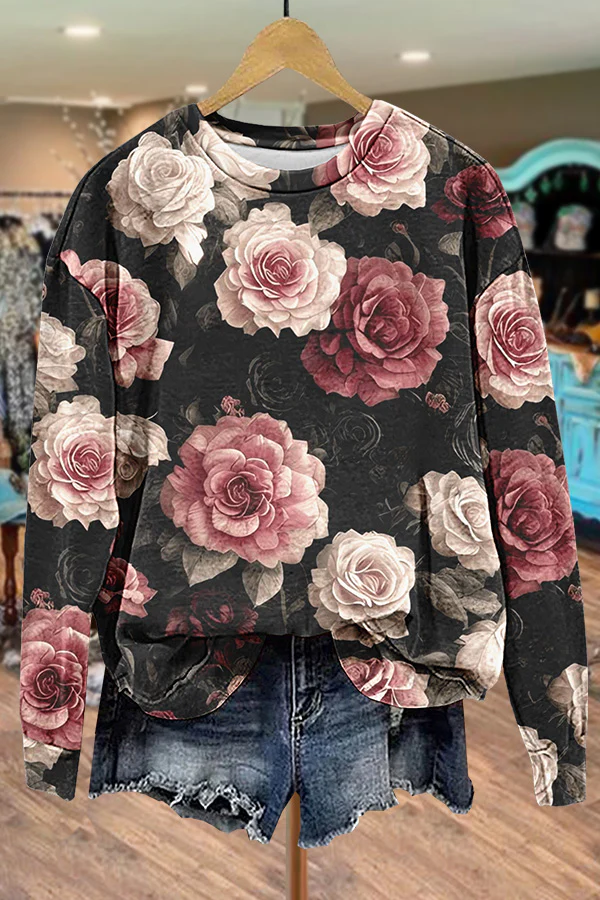 Women's Crew Neck Floral Printing Casual Spring/Fall Long Sleeve Sweatshirt