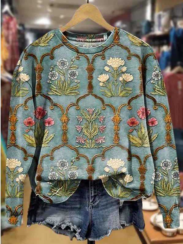 Women's Crew Neck Floral Printing Casual Spring/Fall Long Sleeve Sweatshirt