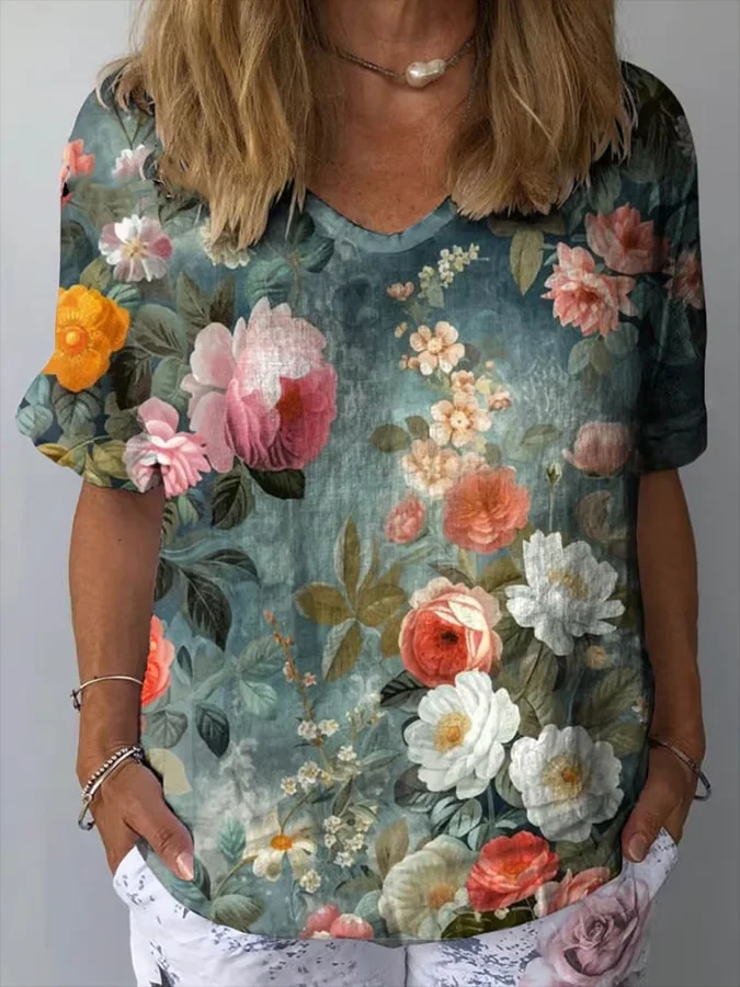 Women's Short Sleeve Blouse Summer Floral Printing Crew Neck Daily Going Out Casual Top