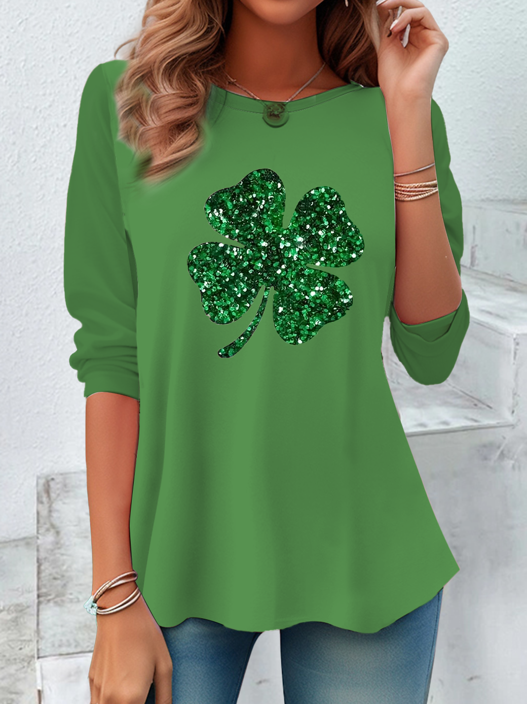 Women's Long Sleeve Tee T-shirt Spring/Fall Shamrock St Patrick's Day Floral Casual Graphic Tee Top