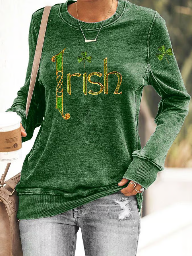 Women's St Patrick's Day Shamrock Printing Casual Spring/Fall Long Sleeve Sweatshirt