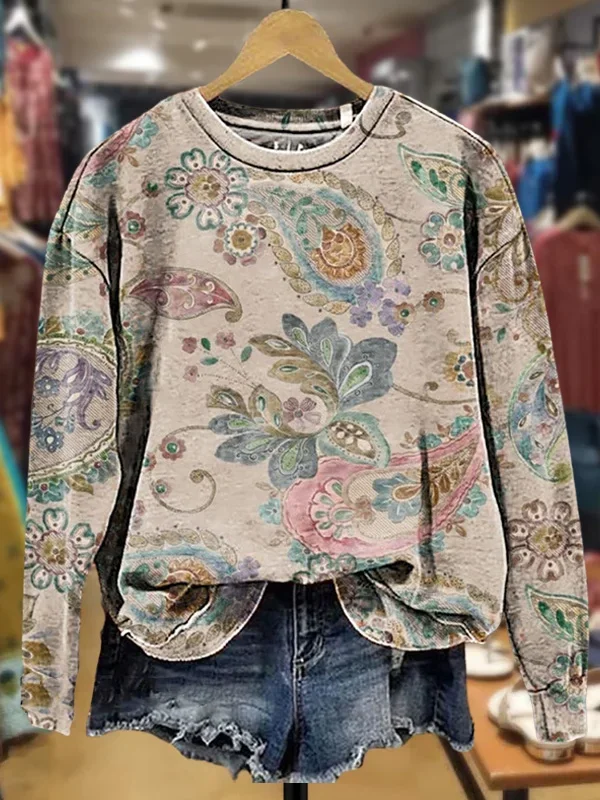 Women's Crew Neck Floral Printing Casual Spring/Fall Long Sleeve Sweatshirt