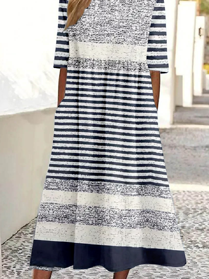 Women's Half Sleeve Summer Striped Dress Crew Neck Daily Going Out Vintage Maxi Shirt Dress A-Line Dress