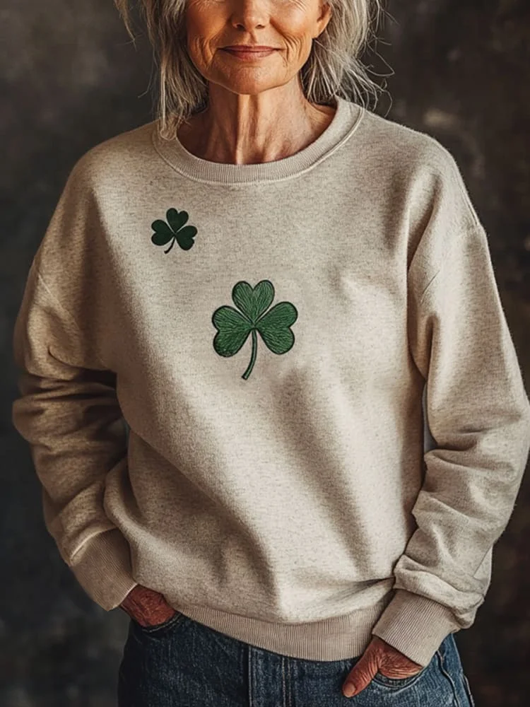 Women's St Patrick's Day Shamrock Floral Casual Spring/Fall Long Sleeve Sweatshirt