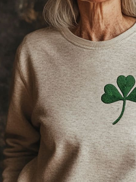 Women's St Patrick's Day Floral Shamrock Casual Spring/Fall Long Sleeve Sweatshirt