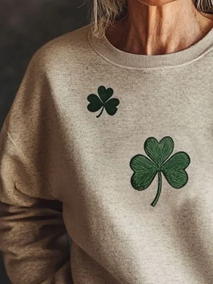 Women's St Patrick's Day Shamrock Floral Casual Spring/Fall Long Sleeve Sweatshirt