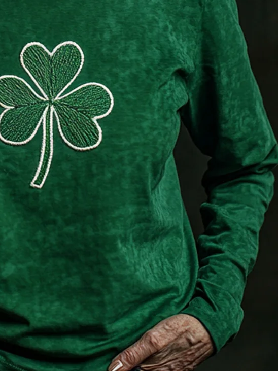 Women's Long Sleeve Tee T-shirt Spring/Fall Shamrock Printing Crew Neck Casual Graphic Tee Top