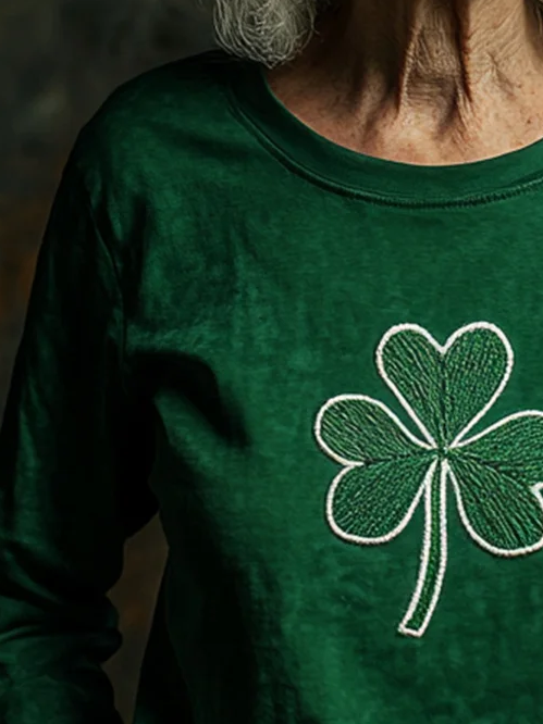 Women's Long Sleeve Tee T-shirt Spring/Fall Shamrock Printing Crew Neck Casual Graphic Tee Top