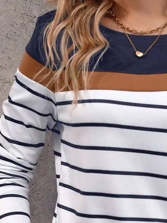 Women's Long Sleeve Tee T-shirt Spring/Fall Striped Printing Crew Neck Casual Top