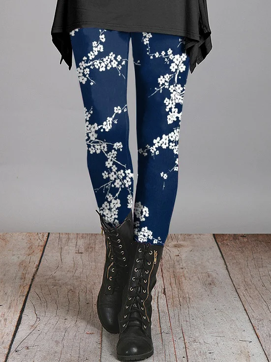 Women's Casual Floral Jersey All Season Printing Long Leggings