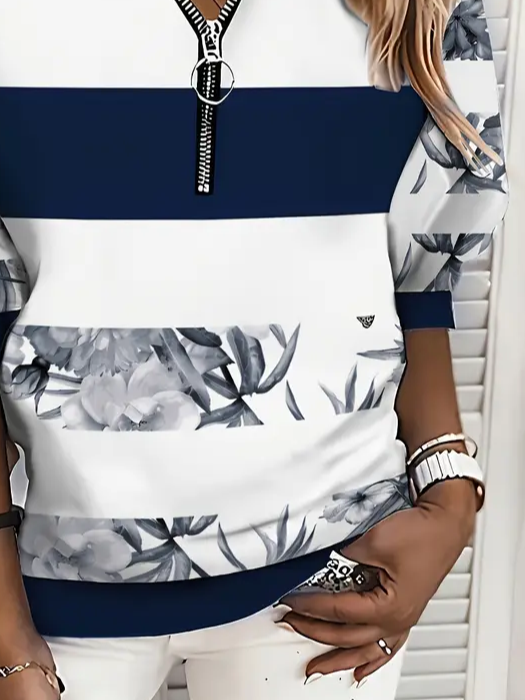 Women's Crew Neck Striped Printing Casual Spring/Fall Long Sleeve Sweatshirt