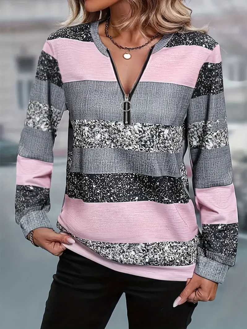 Women's Crew Neck Striped Printing Casual Spring/Fall Long Sleeve Sweatshirt