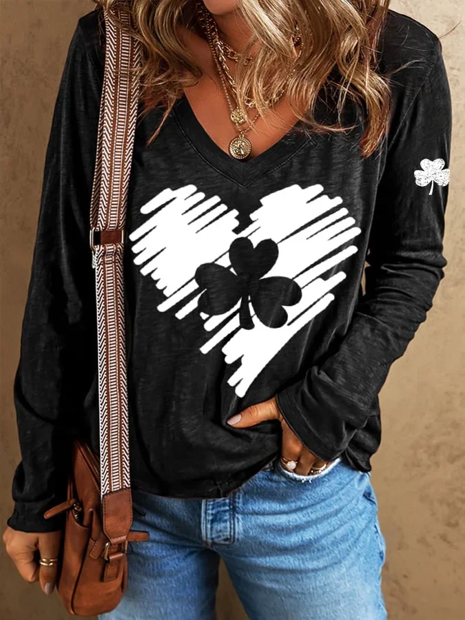 Women's Shamrock Long Sleeve Tee T-shirt V Neck Printing Casual Spring/Fall Top