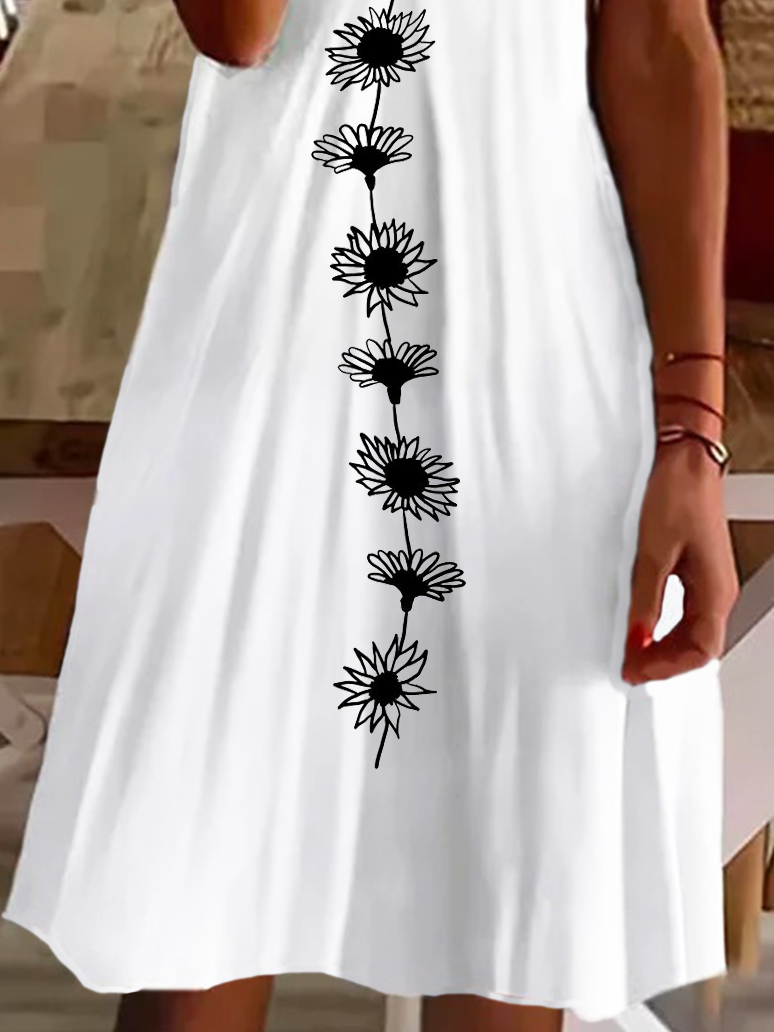 Women's Short Sleeve Summer Floral Printing Dress V Neck Daily Going Out Casual Knee Length T-Shirt Dress H-Line Dress