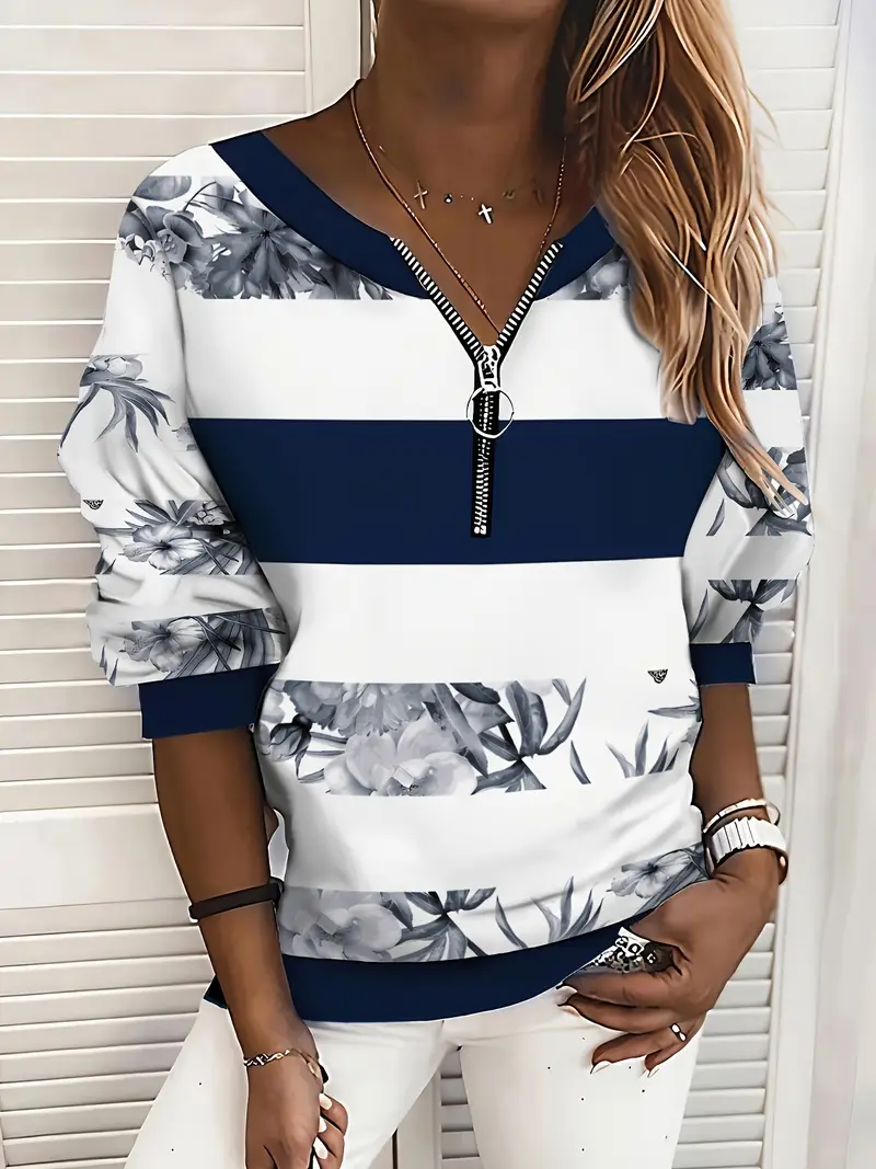 Women's Crew Neck Striped Printing Casual Spring/Fall Long Sleeve Sweatshirt