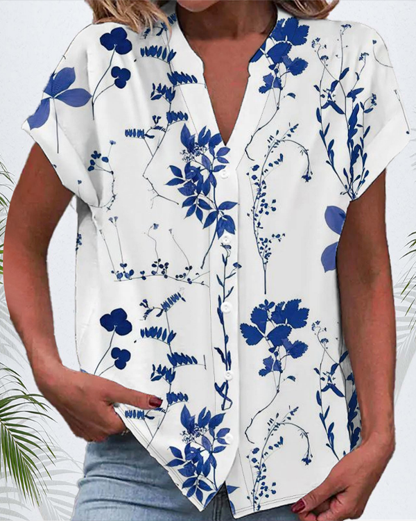 Women's Short Sleeve Shirt Summer Floral Printing V Neck Daily Going Out Casual Top