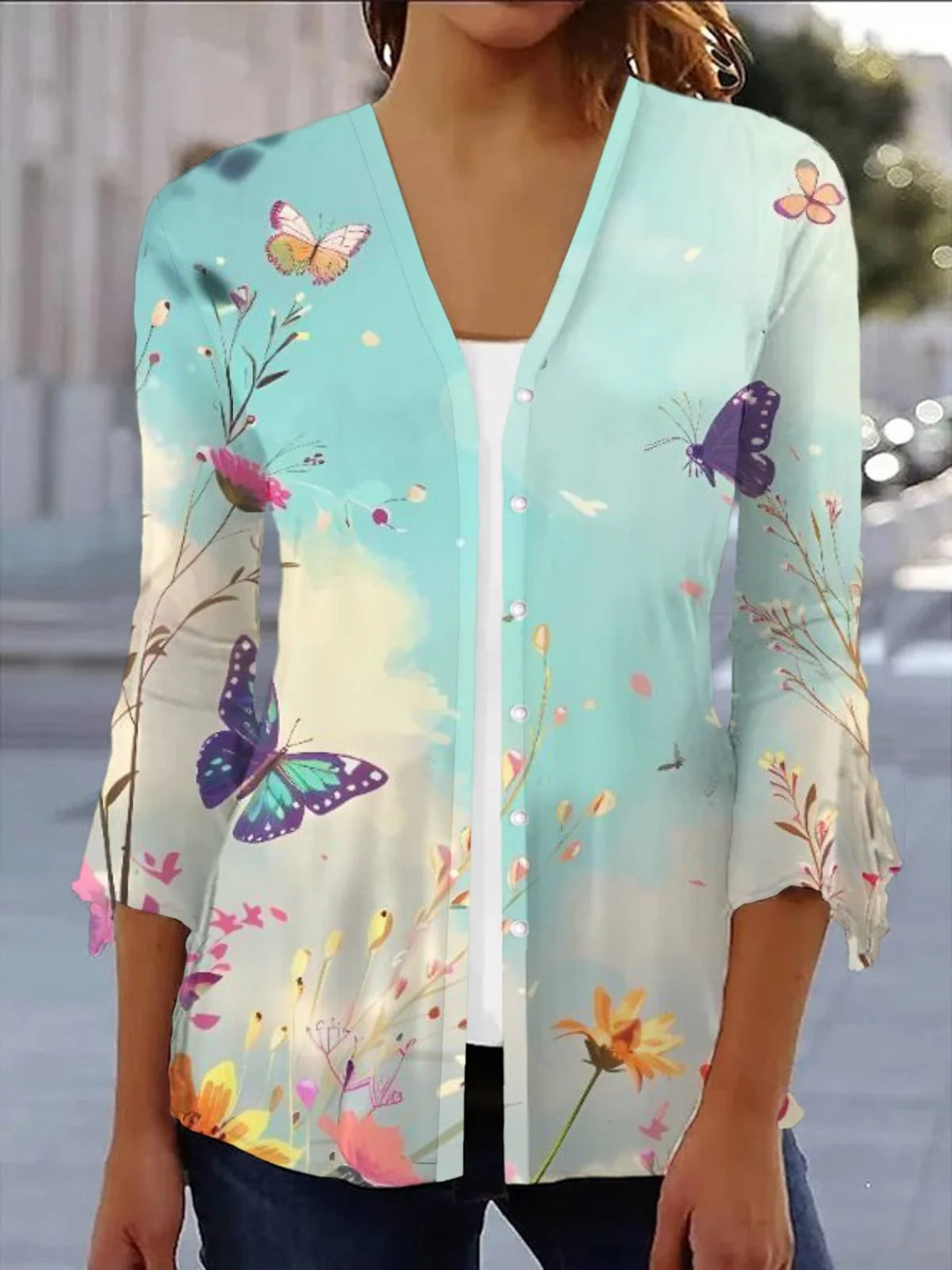 Women's Spring/Fall Cover-up Casual Floral Lightweight Cardigan