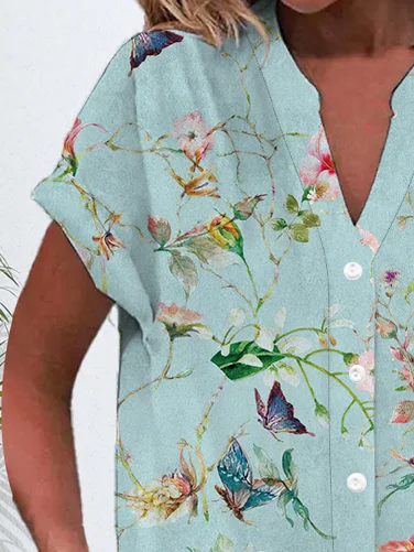 Women's Short Sleeve Shirt Summer Floral Printing V Neck Daily Going Out Casual Top