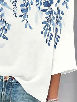 Women's Three Quarter Sleeve Blouse Spring/Fall Floral Printing V Neck Daily Going Out Casual Top