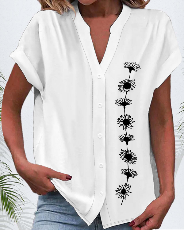 Women's Short Sleeve Shirt Summer Floral Printing V Neck Daily Going Out Casual Top