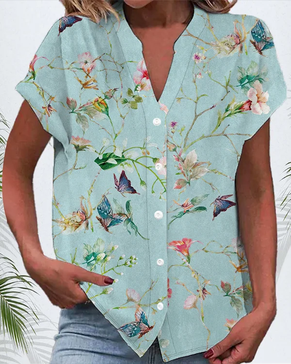 Women's Short Sleeve Shirt Summer Floral Printing V Neck Daily Going Out Casual Top