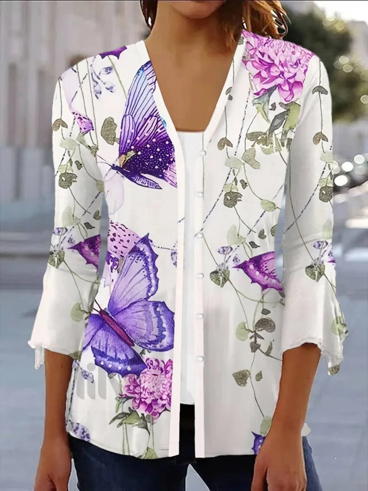 Women's Spring/Fall Cover-up Casual Floral Printing Lightweight Cardigan