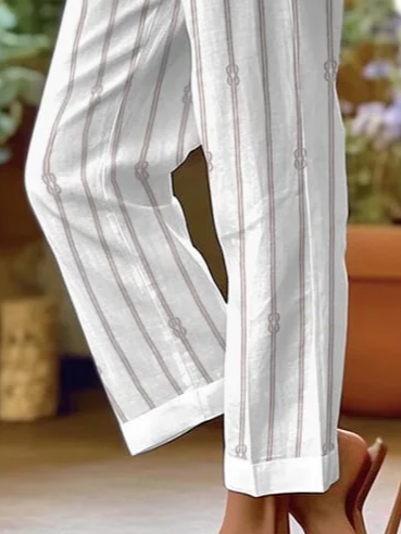 Women's Trousers Straight Pants Daily Going Out Casual Printing Linen Blend Striped Spring/Fall Pants