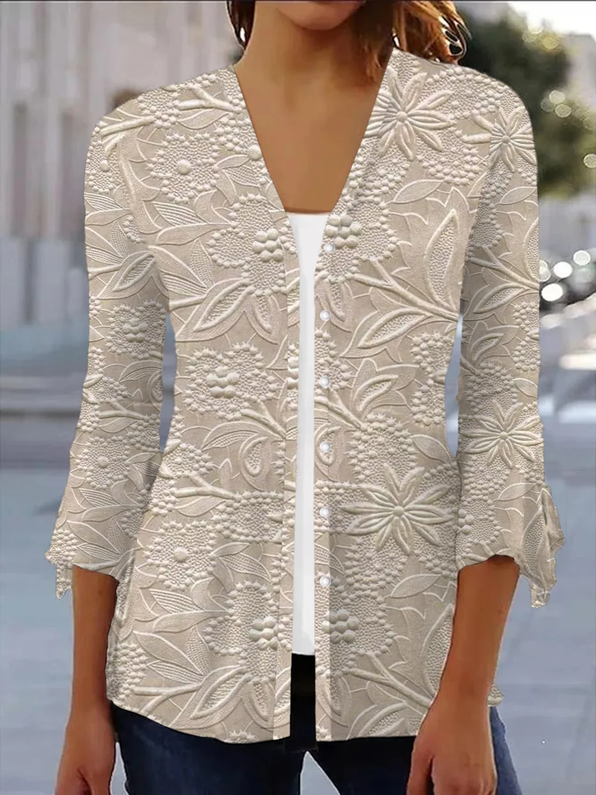 Women's Spring/Fall Cover-up Casual Floral Printing Lightweight Cardigan