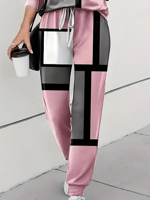 Women's Printing Color Block Daily Going Out Two Piece Set Long Sleeve Casual Spring/Fall Top With Pants Matching Set