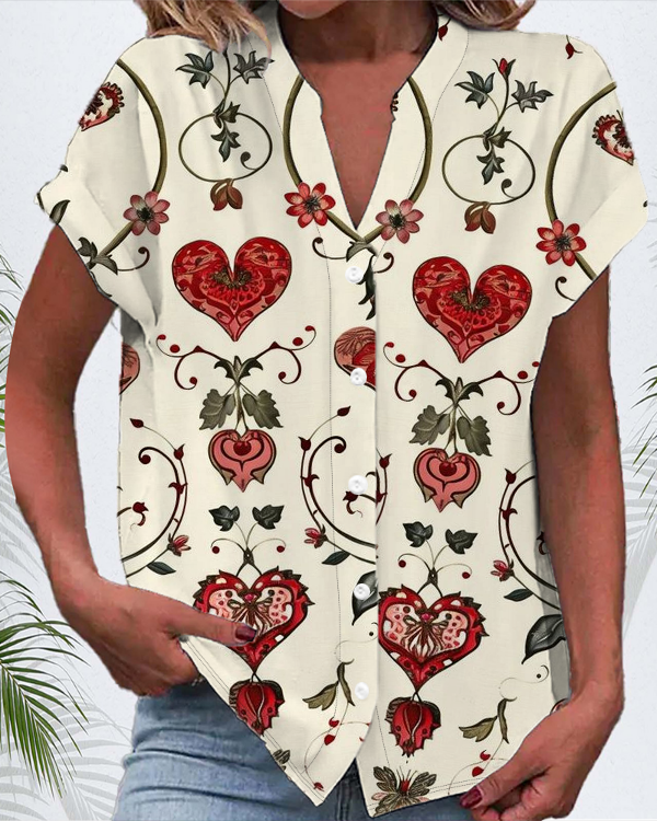 Women's Short Sleeve Shirt Summer Floral Printing V Neck Daily Going Out Casual Top