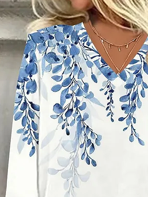 Women's Three Quarter Sleeve Blouse Spring/Fall Floral Printing V Neck Daily Going Out Casual Top