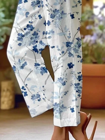 Women's Trousers Straight Pants Daily Going Out Casual Printing Linen Blend Floral Spring/Fall Pants