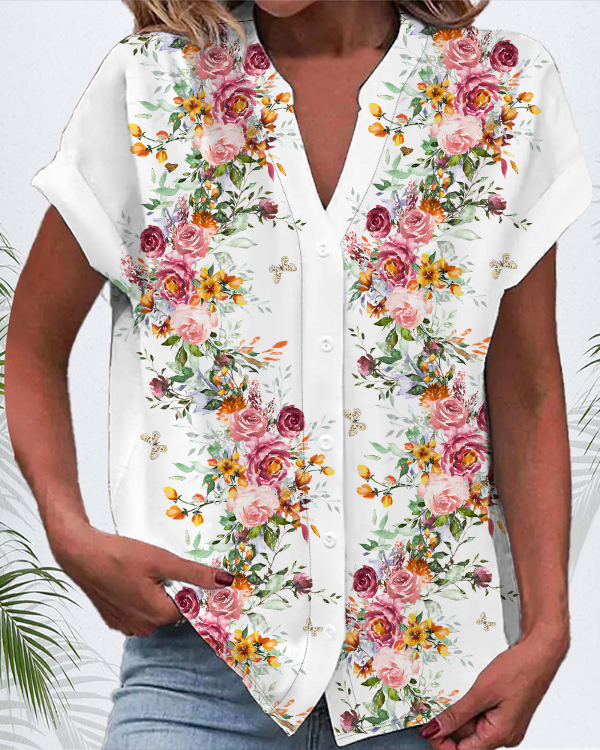 Women's Short Sleeve Shirt Summer Floral Printing V Neck Daily Going Out Casual Top