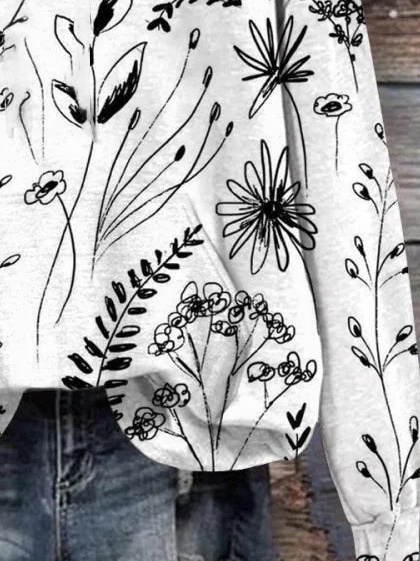 Women's Floral Spring/Fall Printing Long Sleeve Casual Daily Hoodie