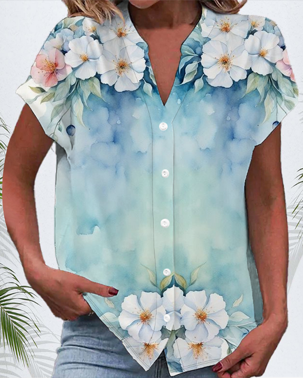 Women's Short Sleeve Shirt Summer Floral Printing V Neck Daily Going Out Casual Top