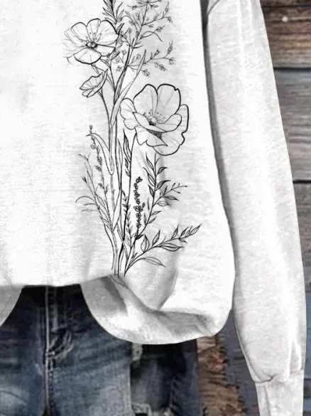 Women's Floral Spring/Fall Printing Long Sleeve Casual Daily Hoodie