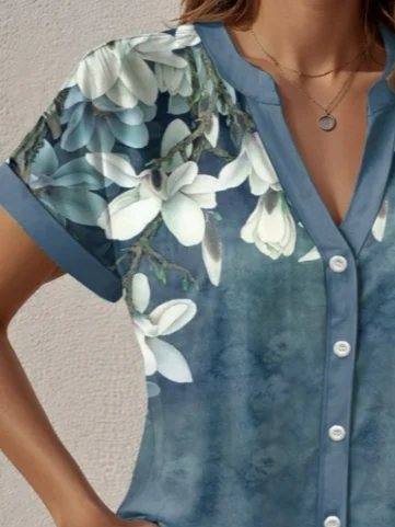 Women's Short Sleeve Shirt Summer Floral Printing V Neck Daily Going Out Casual Top